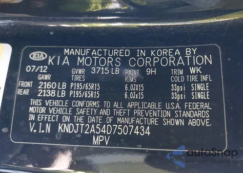 2013 Kia Soul z USA, uszkodzony, nr VIN KNDJT2A54D7507434